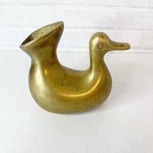 Vintage Brass Duck Vase 4" MCM Decor Stylized Curvy Design Minimalist